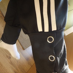 Adidas womans black pants with white stripes shin buttons