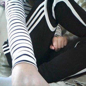 Adidas womens black tight pants with striped long sleeve shirt