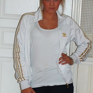 Adidas womens white jacket gold trim small logo