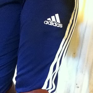 Adidas womens blue knee high pants close angle logo