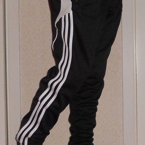 Adidas womens black pants with white stripes