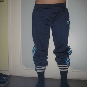 Adidas womens dark pants pulled up