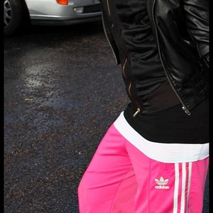 Adidas womens pink pants shiny black top