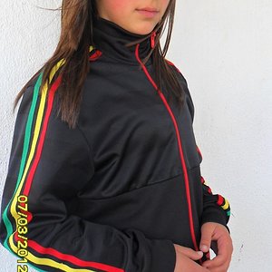 Adidas womens black jacket rainbow stripe