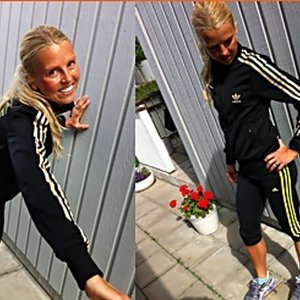 Adidas womens black tracksuit yellow stripe two shot