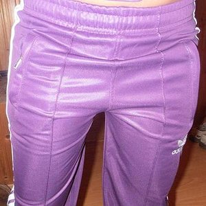 Adidas womens purple pants close front view