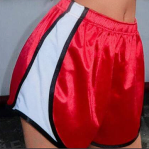 shiny red shorts