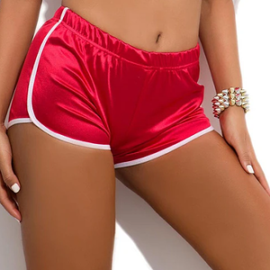 cute shiny red shorts with white stripe