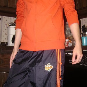 Black Adidas Pants with Orange Stripes