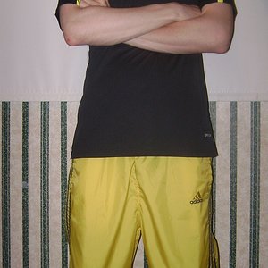 Adidas Yellow Pants with Gray Stripes