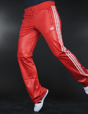 Adidas womans red pants with white stripes tip toes