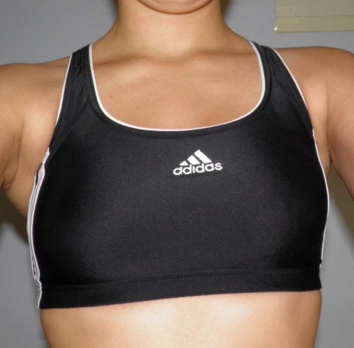 Adidas womans tight sporty top black and white front