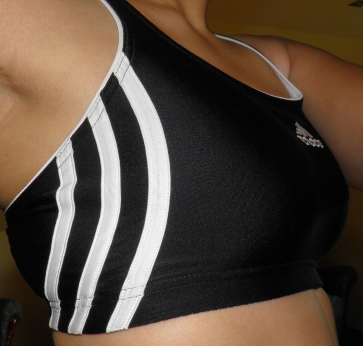 Adidas womans tight sporty top black and white side