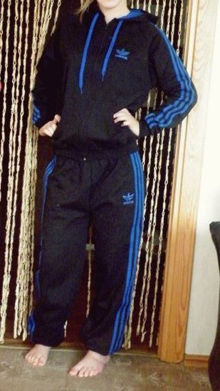 Adidas womens black and blue track suit