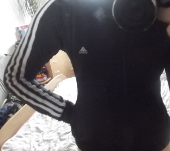 Adidas womens black jacket white stripe tiny logo