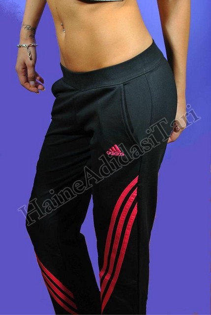 Adidas womens black pants red trim logo close