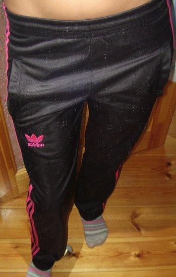 Adidas womens black pants small pink logo high shot