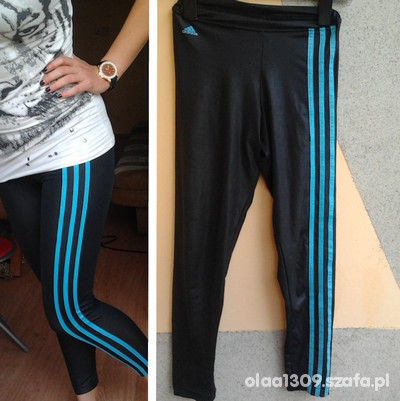 Adidas womens black pants with blue stripes two shot pose