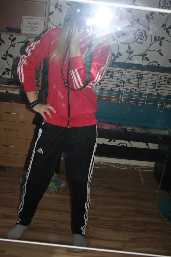 Adidas red jacket black on sale stripes