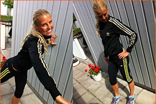 Adidas womens black tracksuit yellow stripe two shot