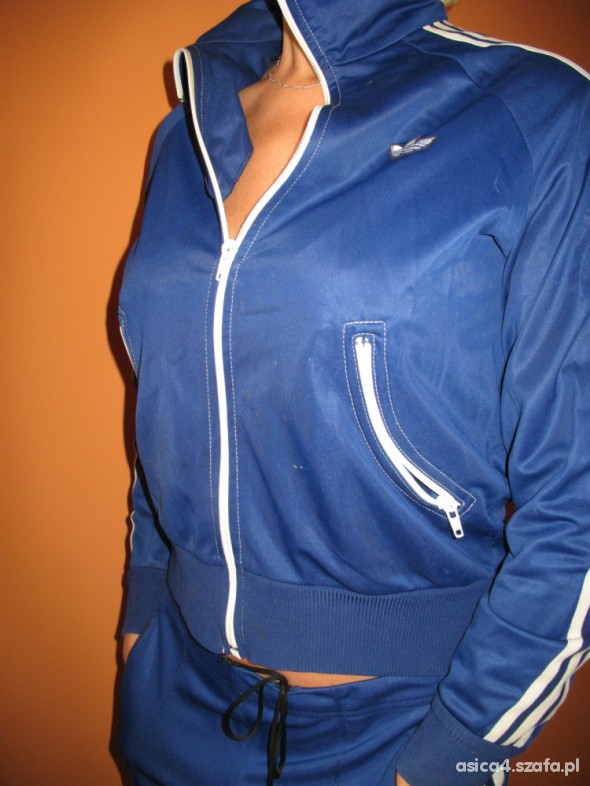 Adidas womens blue jacket white trim