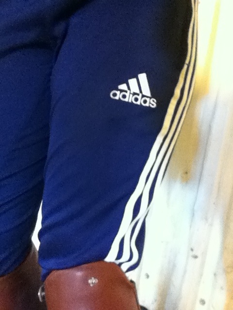 Adidas womens blue knee high pants close angle logo