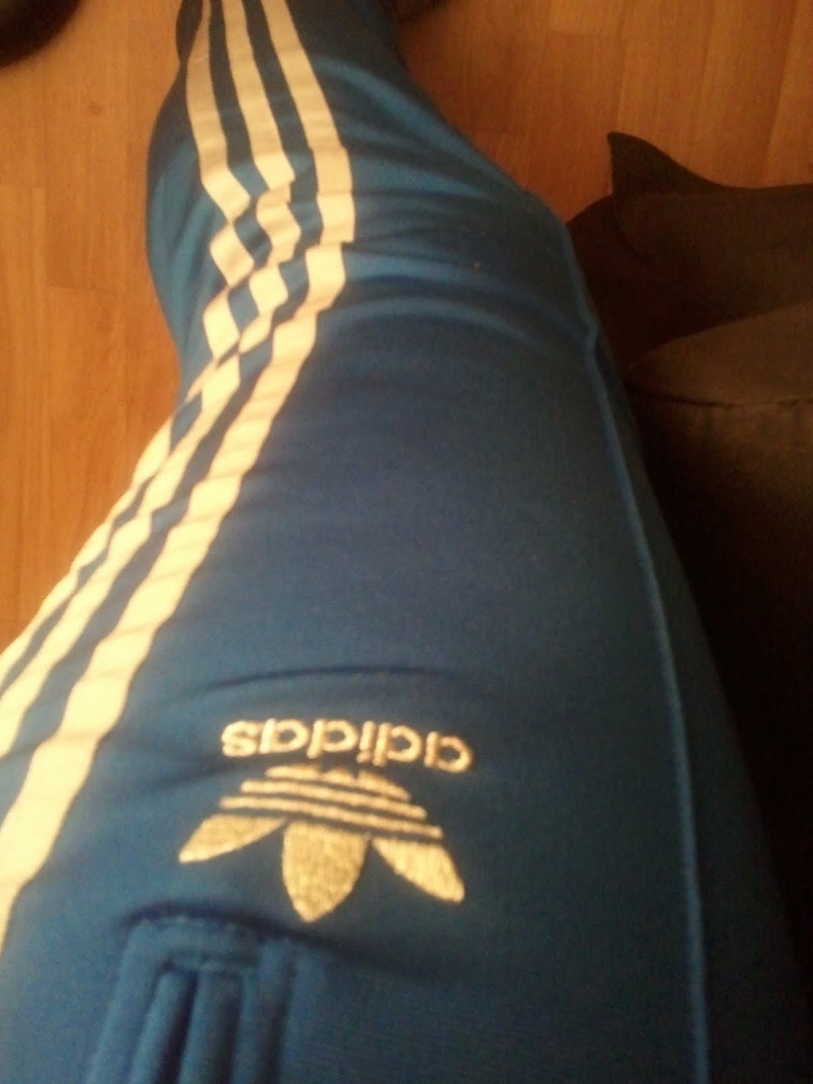 Adidas womens light blue pants high angle logo shot