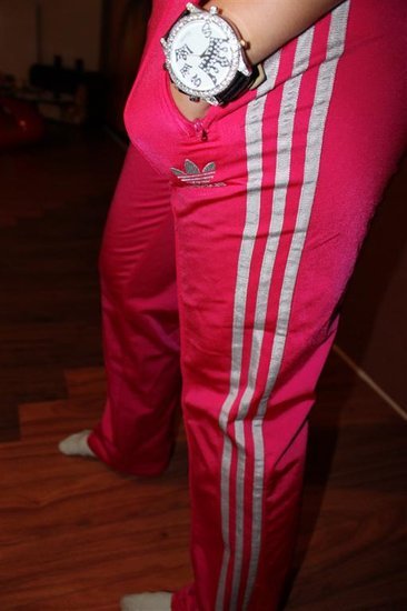 Adidas womens light red white stripe side pants