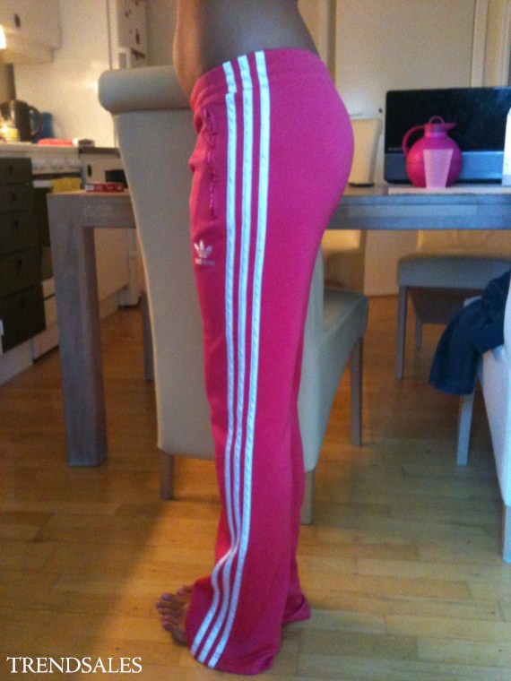 Adidas womens pink pants close side angle shot