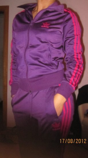 Adidas womens purple tracksuit close