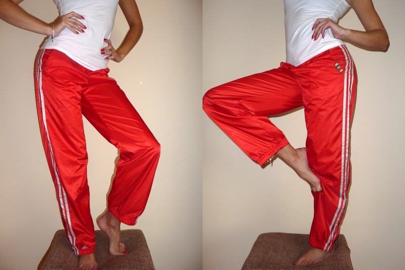 Adidas womens red pants two shot pose