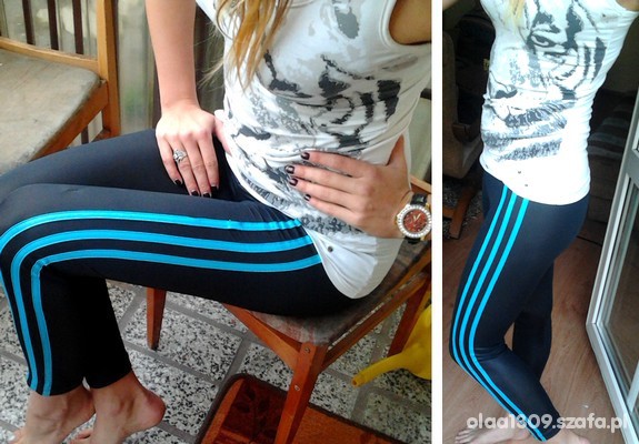 Adidas womens tight pants blue stripe two shot