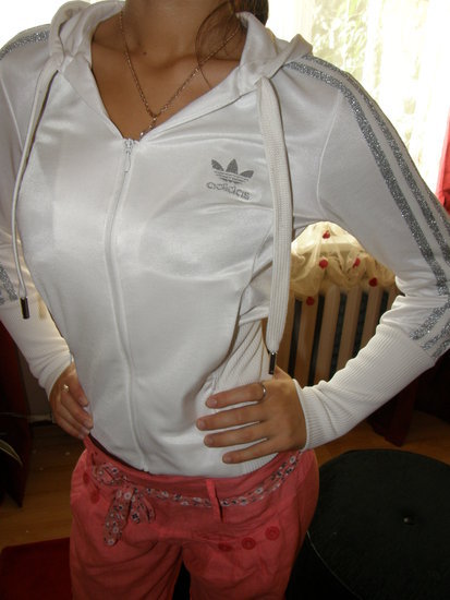 Adidas womens white and silver sporty draw string top