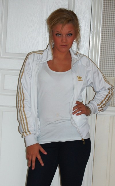 Adidas womens white jacket gold trim small logo