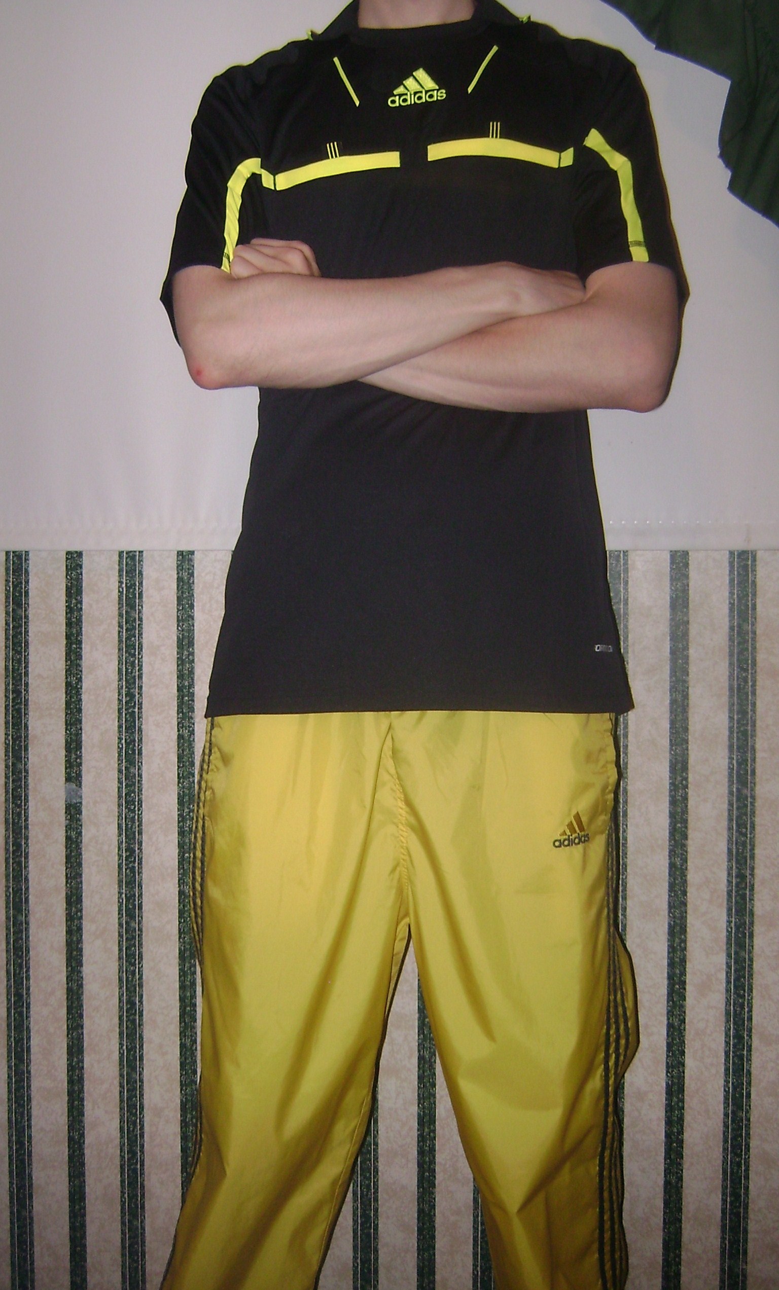 Adidas Yellow Pants with Gray Stripes