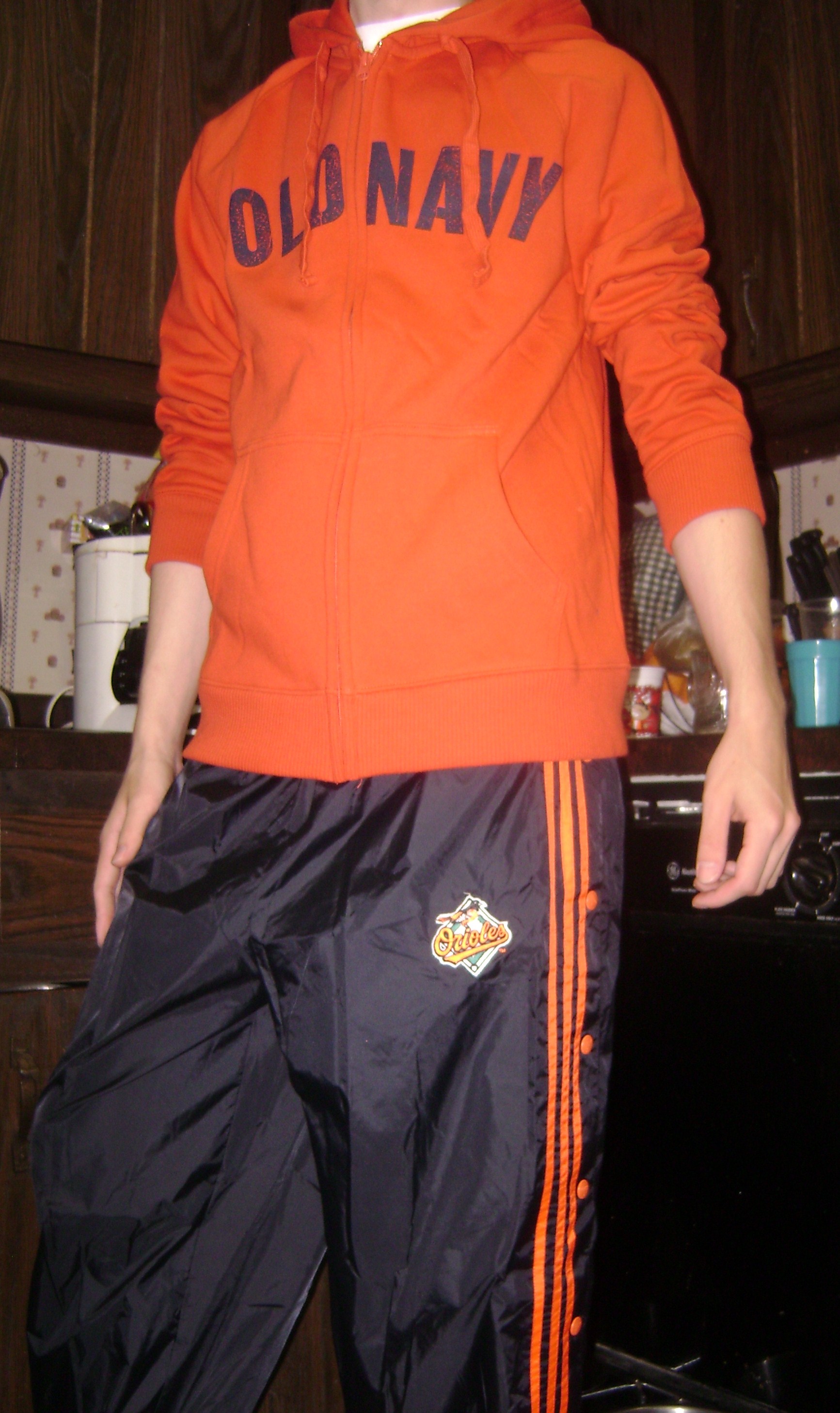 Black Adidas Pants with Orange Stripes