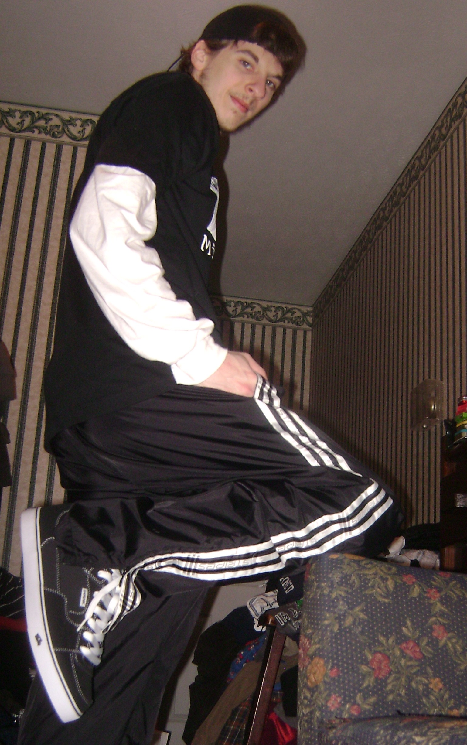 Black Adidas Pants with White Stripes