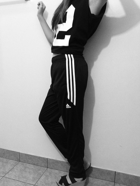 Adidas black outlet and white outfit