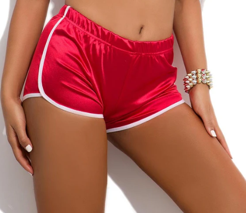 cute shiny red shorts with white stripe