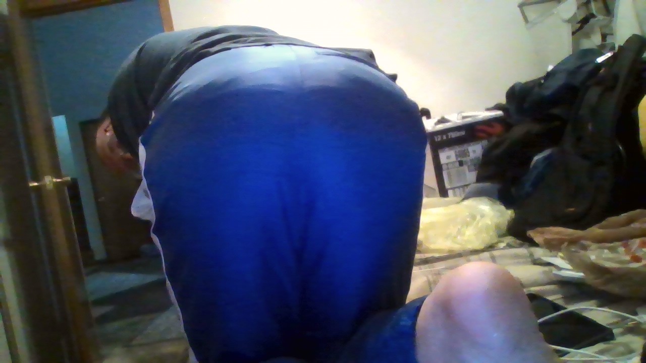 Look at my big nylon butt in my blue shirt & small blue GTM Sportswear Nylon Pants