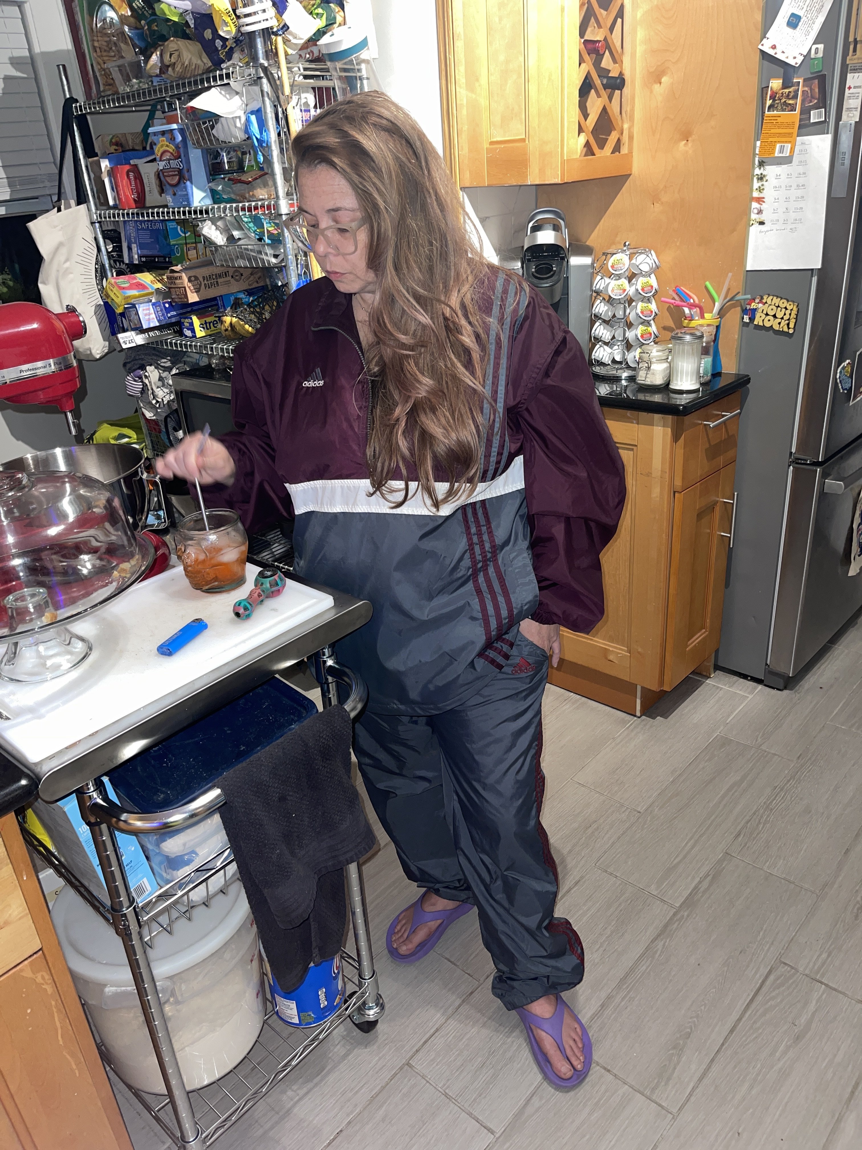 Maroon/gray adidas suit