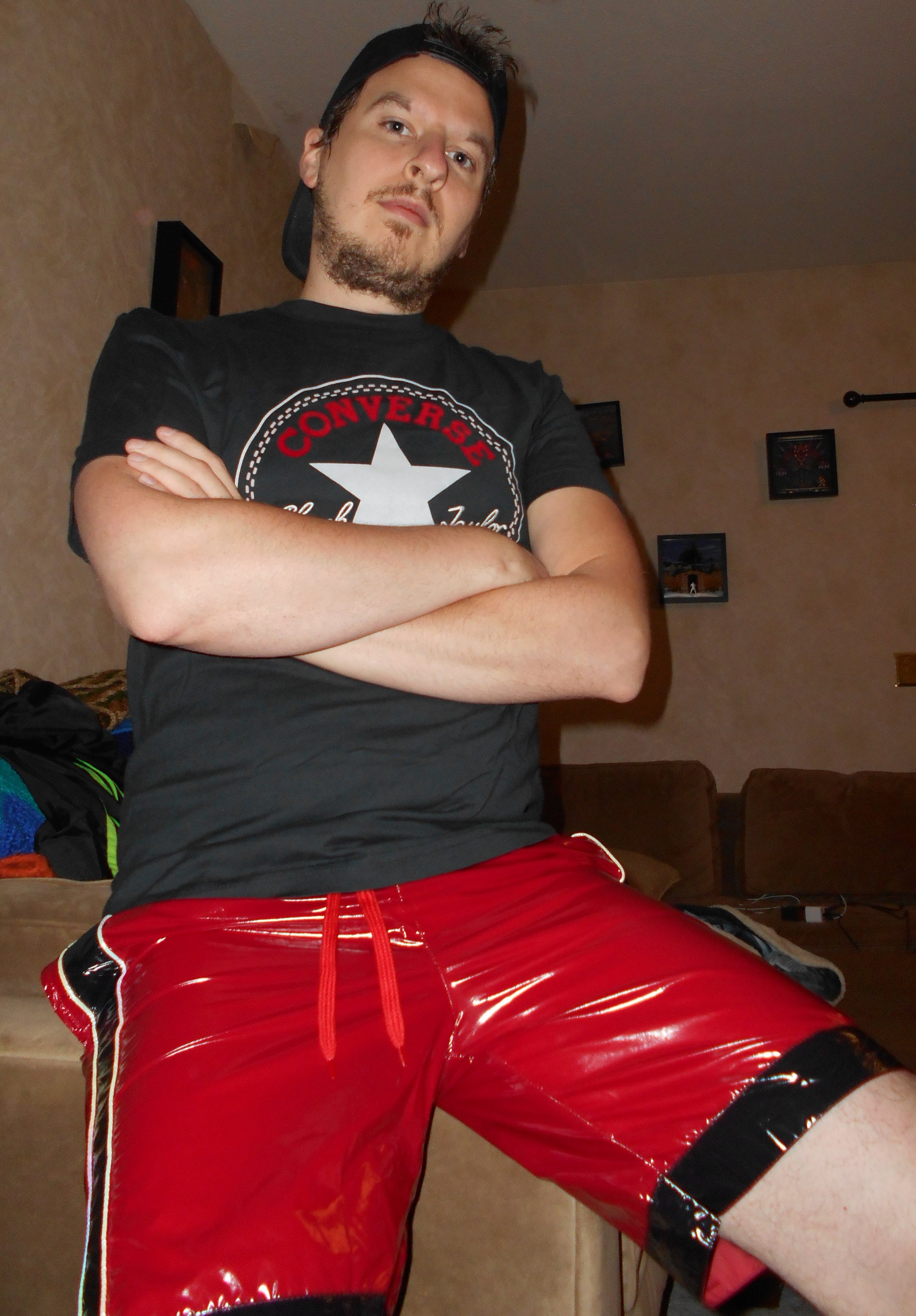 Shiny Red Nylon Shorts 1