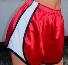 shiny red shorts