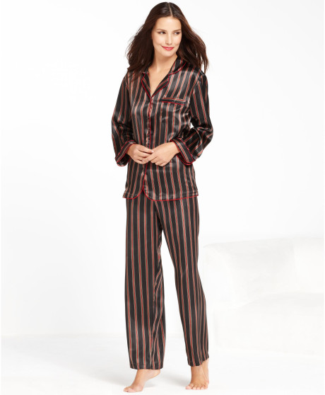 Tmp jones New york black stripe printed satin Top And pajama pants